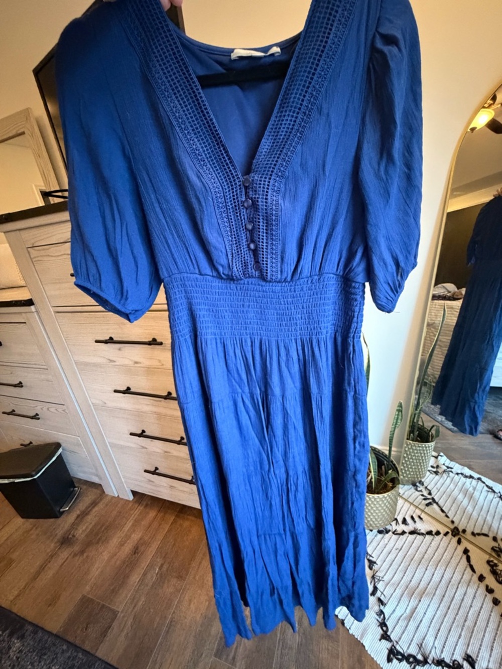 V-Neck Royal Blue Maxi Dress with Smocked Waist
